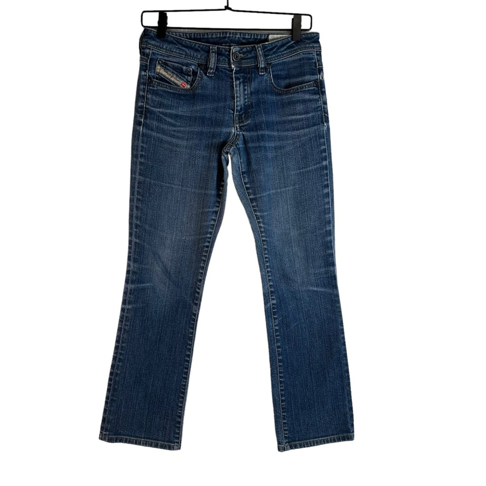 Diesel Womens Ronhy Boot Cut Jeans Blue Stretch Whiskered Medium Wash Italy 27